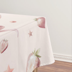 Sweet Pink Strawberry Love Heart And Stars Tablecloth