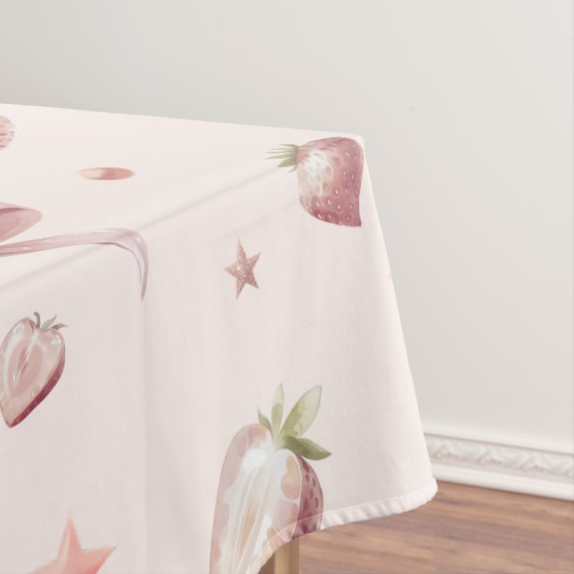 Sweet Pink Strawberry Love Heart And Stars Tablecloth (In Situ)