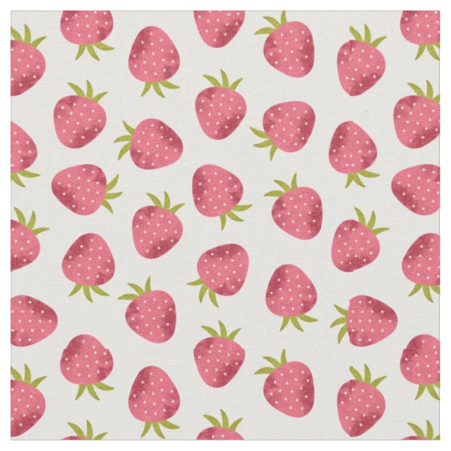 Sweet Pink Strawberry Seamless Pattern Fabric (Close Up)