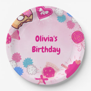 Sweet Pink Swan & Candy Birthday Paper Plate
