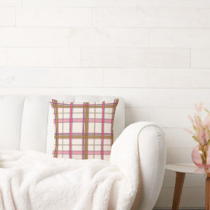 Sweet Pink Tan Plaid Aesthetic Cushion