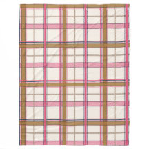 Sweet Pink Tan Plaid Aesthetic Fleece