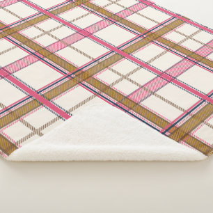 Sweet Pink Tan Plaid Aesthetic Sherpa Blanket