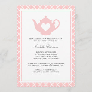 Sweet Pink Teapot Bridal Shower Tea Party Invitation
