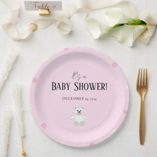 Sweet Pink Teddy Bear Baby Shower Party Paper Plate