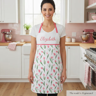 Sweet Pink Tulip Floral  Apron
