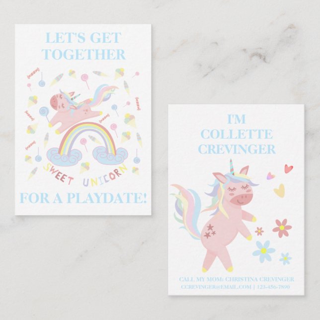 Sweet Pink Unicorn Playdate Mummy Calling Card (Front/Back)
