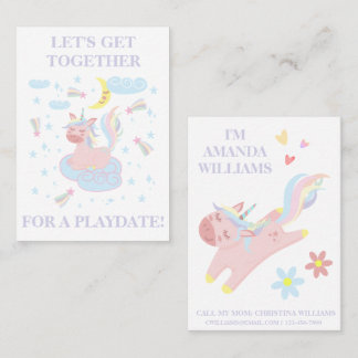 Sweet Pink Unicorn Playdate Mummy Calling Card