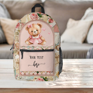 Sweet Pink Vintage Scrapbook Boho Chic  Printed Backpack