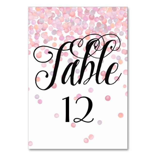 Sweet Pink Watercolor Confetti Dots table number (Front)