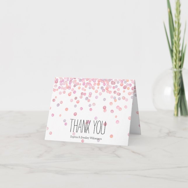 Sweet Pink Watercolor Confetti Dots Thank you (Front)