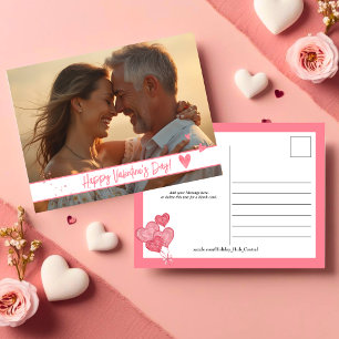 Sweet Pink watercolor Heart Photo Holiday Postcard