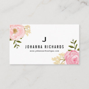 Sweet Pink Watercolor Peonies Floral Monogram Business Card