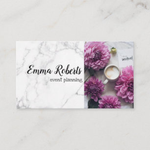Sweet Pink Watercolor Peonies Floral Monogram  Business Card