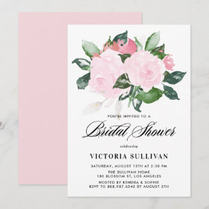 Sweet Pink Watercolor Roses Bridal Shower Invitation