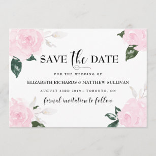 Sweet Pink Watercolor Roses Save the Date Photo