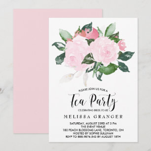 Sweet Pink Watercolor Roses Tea Party Invitation
