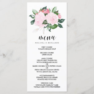 Sweet Pink Watercolor Roses Wedding Menu