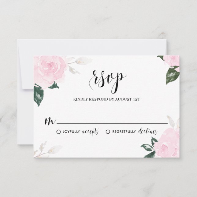 Sweet Pink Watercolor Roses Wedding RSVP (Front)