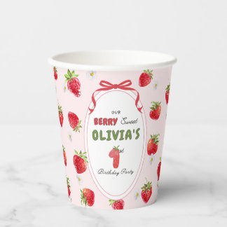 Sweet Pink Watercolor Strawberry First Birthday Paper Cups