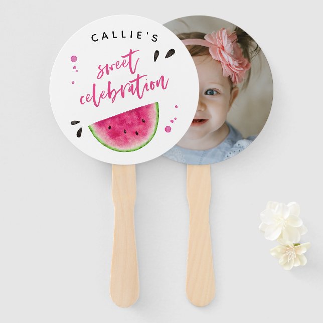 Sweet Pink Watermelon Birthday Party Photo Hand Fan (Front and Back)