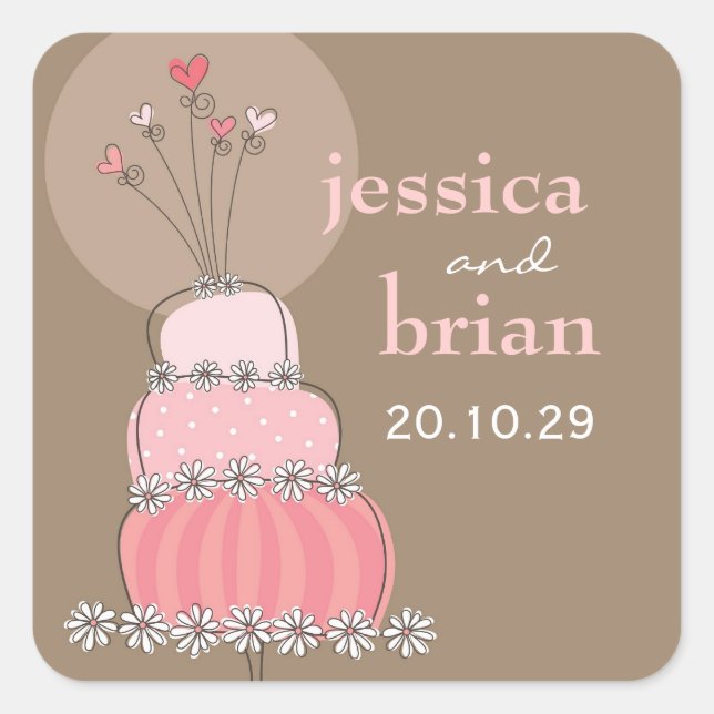 Sweet Pink Wedding Cake Daisies Thank You Sticker (Front)