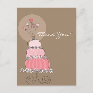 Sweet Pink Wedding Cake Thank You Postcard