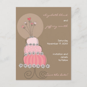 Sweet Pink Wedding Cake Whimsical Save The Date Announcement Postcard