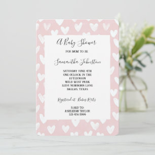 Sweet Pink White Hearts Baby Shower Invitation