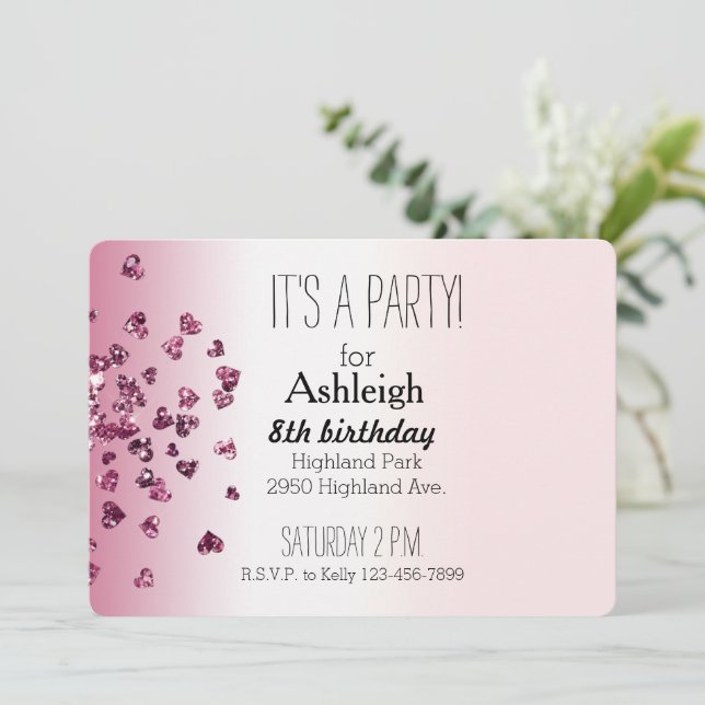 Sweet Pink White Ombre Hearts Invitation (Standing Front)