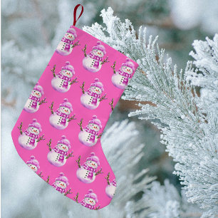 Sweet Pink White Snowman Christmas Small Christmas Stocking