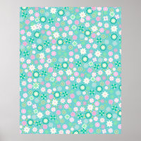 Sweet Pink White Teal Ditsy Floral Pattern