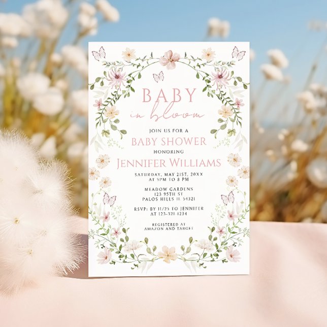 Sweet Pink Windflower Baby in Bloom Girl Shower Invitation (Creator Uploaded)