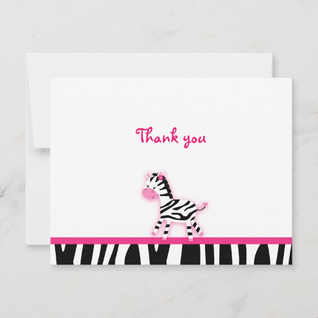 Sweet Pink Zebra Thank You Note Cards (Front)