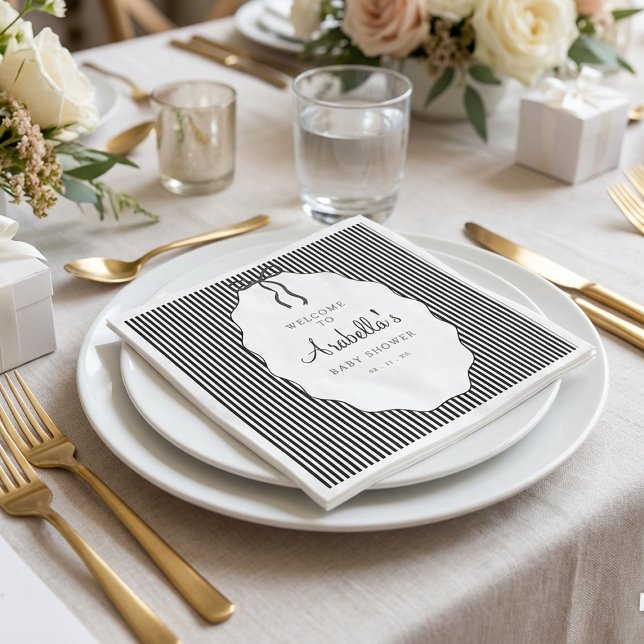 Sweet Pinstriped Black Bow Baby Shower Napkin (Creator Uploaded)