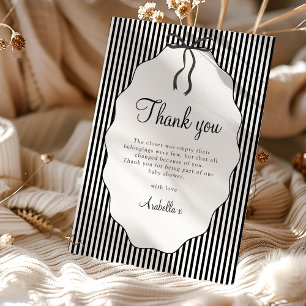 Sweet Pinstriped Black Bow Baby Shower Thank you Card