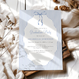 Sweet Pinstriped Blue Bow Graduation Invitation
