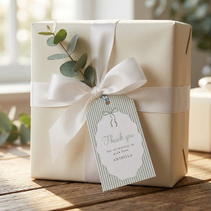 Sweet Pinstriped Green Bow Baby Shower Thank You Gift Tags