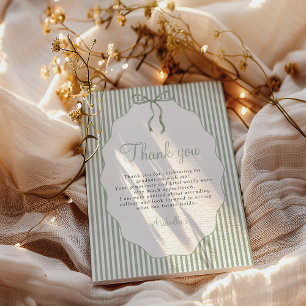 Sweet Pinstriped Green Bow Graduation Thank You Card