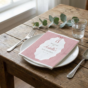 Sweet Pinstriped Red Bow Baby Shower Napkin