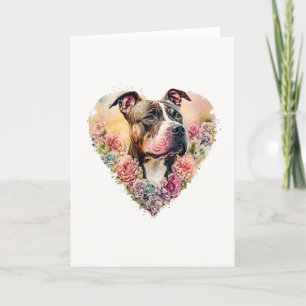 Sweet Pit Bull Dog in Heart Wreath Valentine's Day Holiday Card