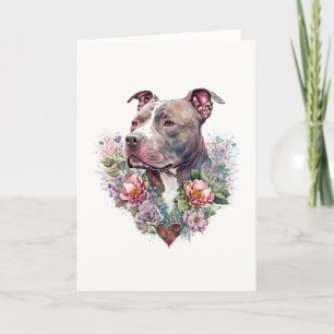 Sweet Pit Bull Dog with Flowers Valentine's Day Holiday Card