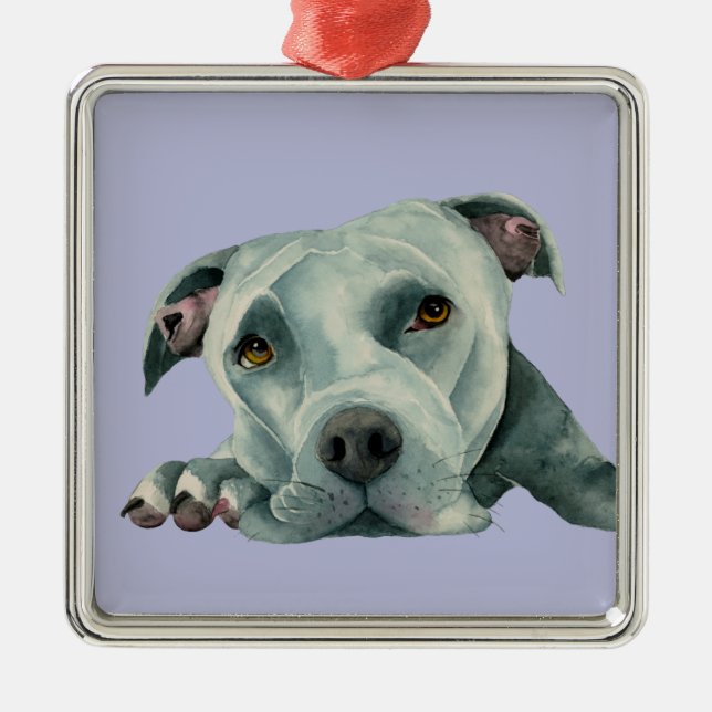 Sweet Pit Bull Terrier Dog Illustration Metal Tree Decoration (Front)