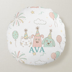 Sweet & Playful Pastel Pattern Personalized Round Cushion