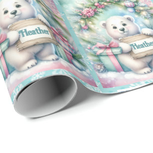 Sweet Polar Bear Personalise Name Christmas Roll  Wrapping Paper
