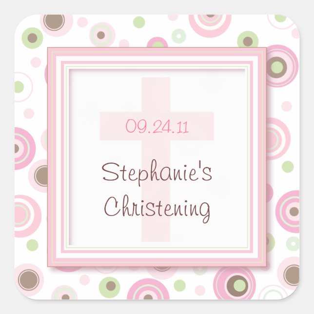 Sweet Polka Dot Cross Christening Baptism Sticker (Front)