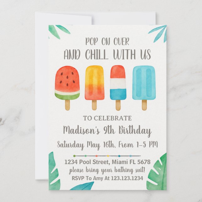 Sweet Popsicle Party Birthday Invite (Front)