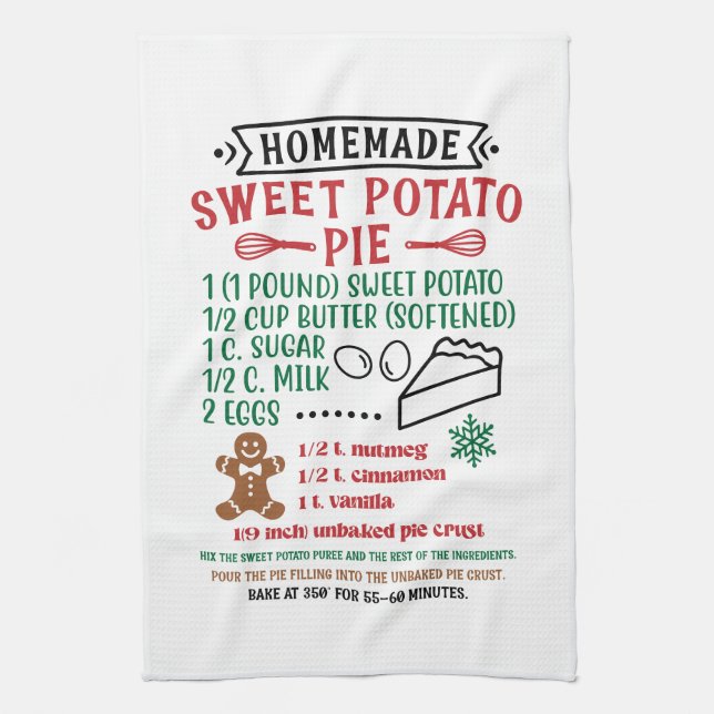 Sweet Potato pie recipe Christmas Tea Towel (Vertical)