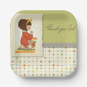 Sweet Praying Girl Thank You God Paper Plate