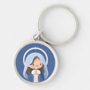 Sweet Praying Kawaii Virgin Mary – Navy Blue Key Ring